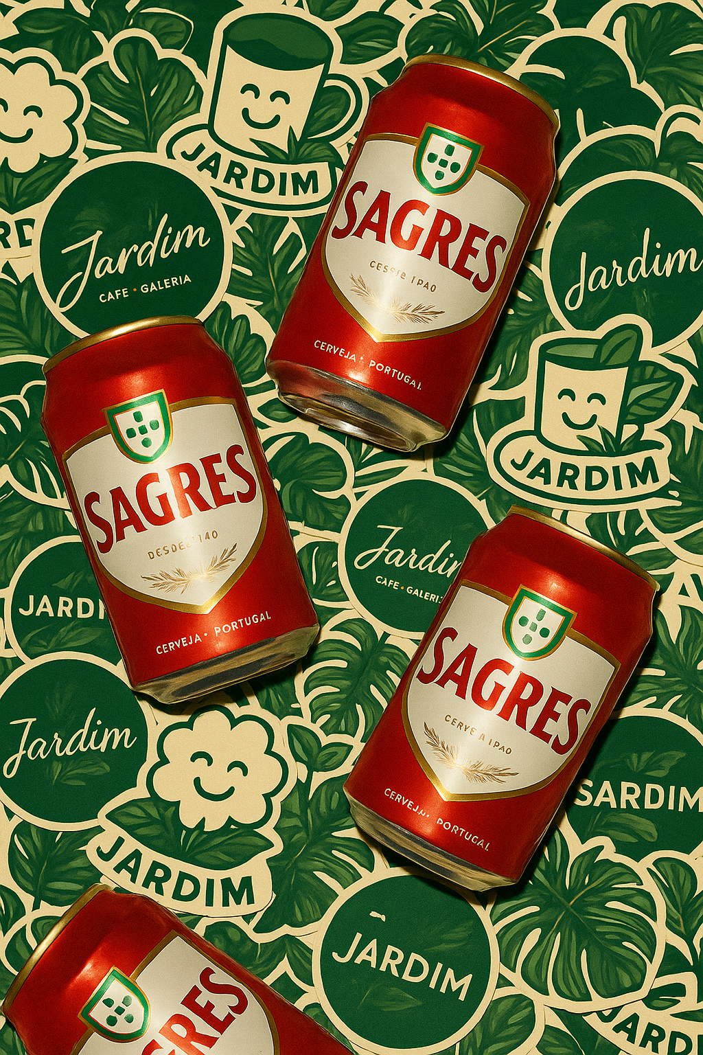Product photo of red beverage cans on floral background