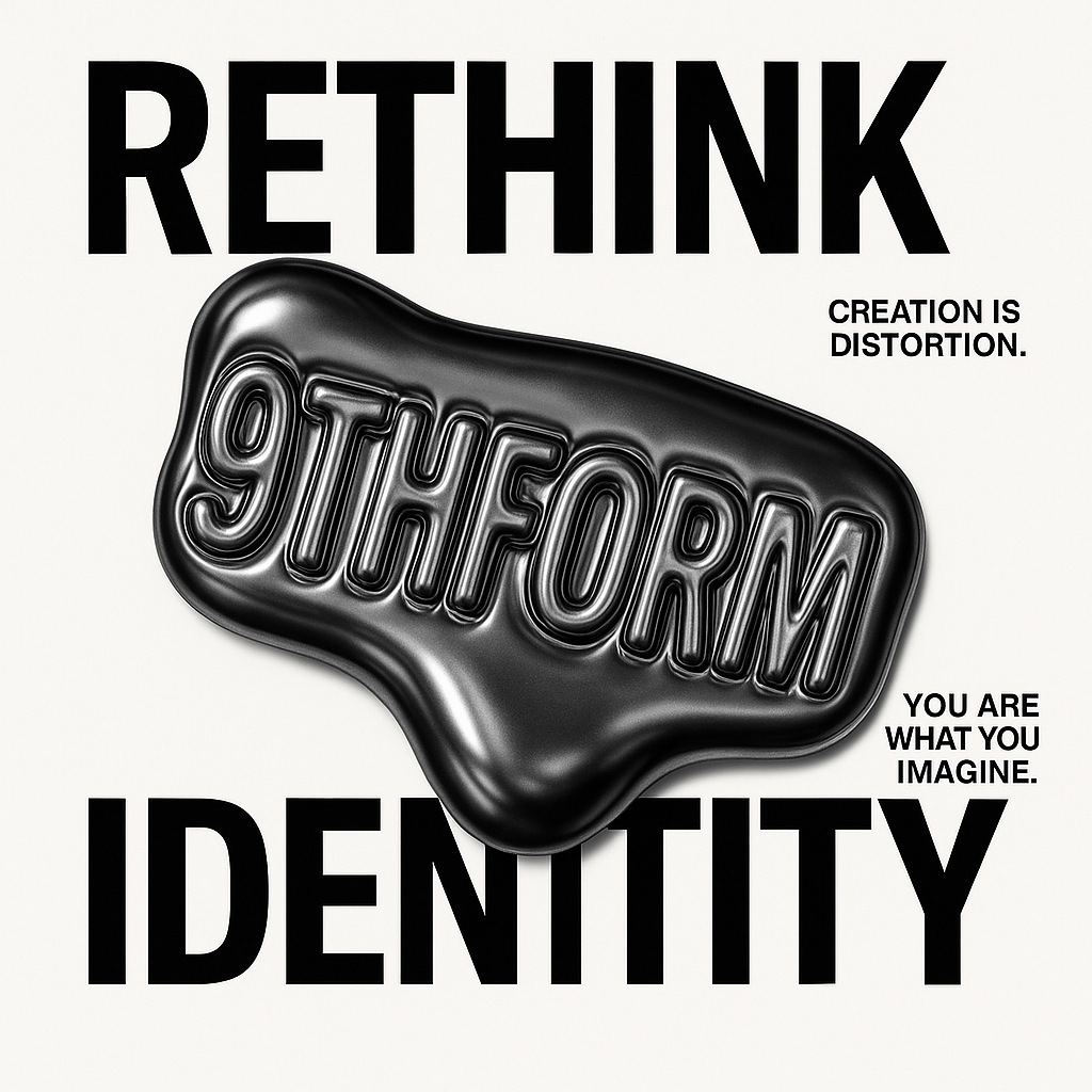 Abstract poster with 9thform text and message 'Rethink identity'